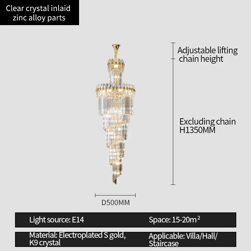 Afralia™ Crystal Chandelier: Luxe Stairwell Lighting for Duplex Villa, Loft, or Living Room