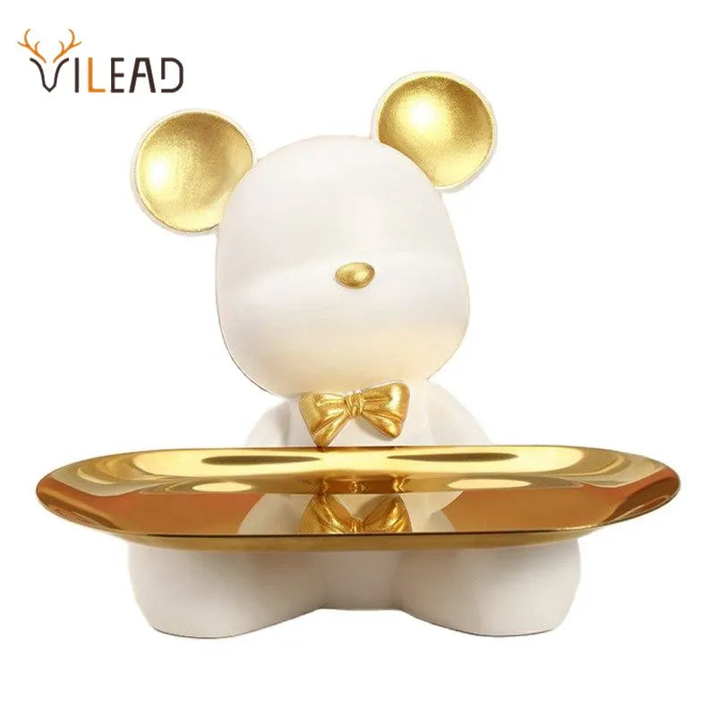 Afralia™ White Bear Tray Sculptures: Modern Home Decor Tabletop Resin Statue