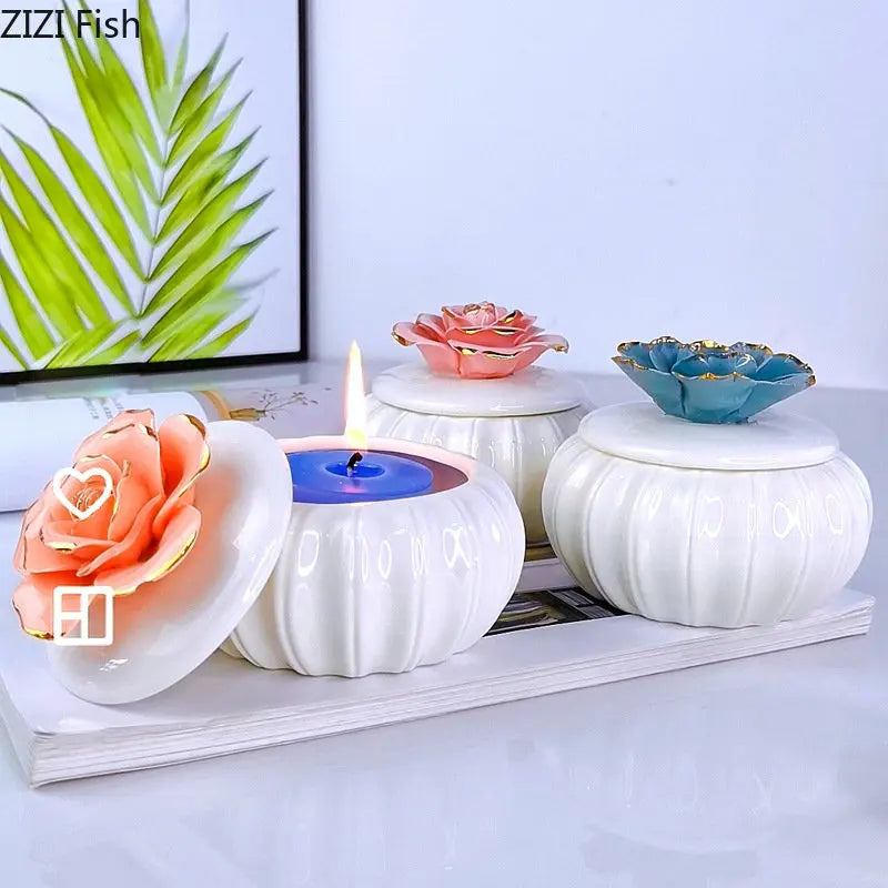 Afralia™ Rose Flower Ceramic Tea Canister Candy Pot Storage Jar