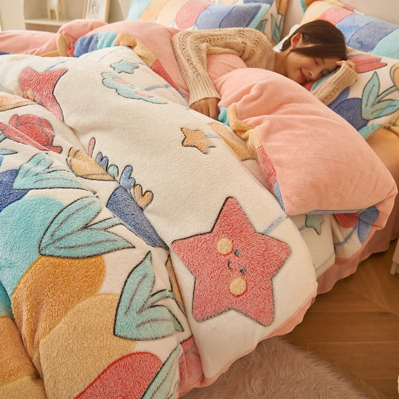 Afralia™ Snowflake Velvet Duvet Cover: Cartoon Jacquard, Soft & Fluffy Bedding for Autumn/Winter