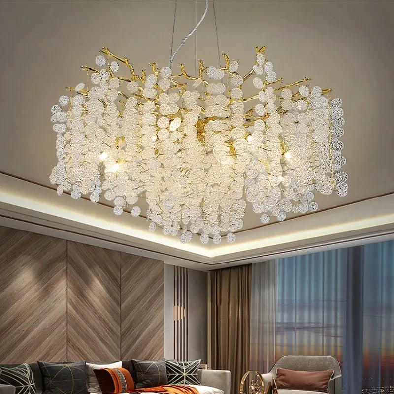 Afralia™ Gold Money Tree Crystal Chandelier for Bedroom Living Dining Room Luxury Lighting