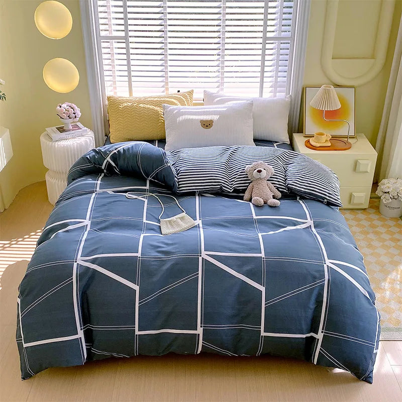 Afralia™ Nordic Plaid Cotton Duvet Cover for All Seasons - Single/Double Bed