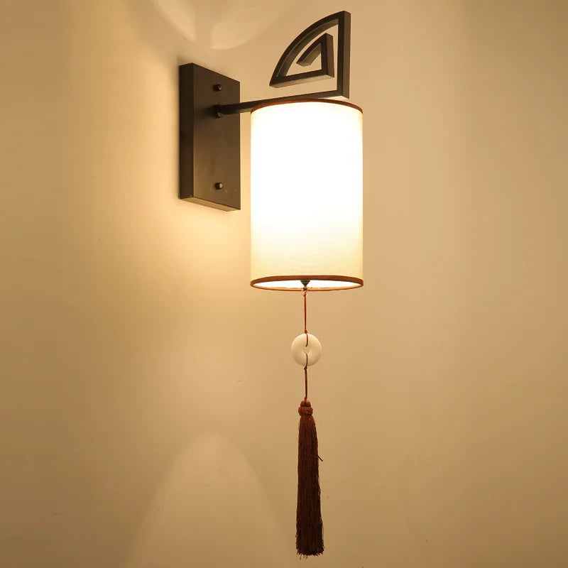 Afralia™ Chinese Style E27 Cloth Wall Sconce for Living Room Bedroom Lighting