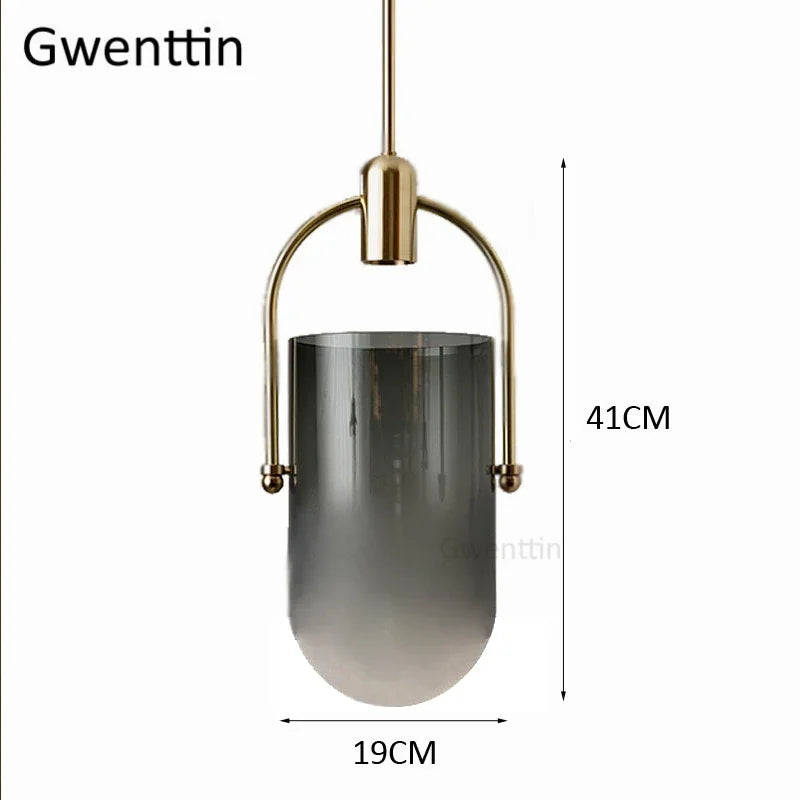 Afralia™ Bucket Glass Pendant Lamp LED Modern Hanging Lights for Dining Room Kitchen Home Décor