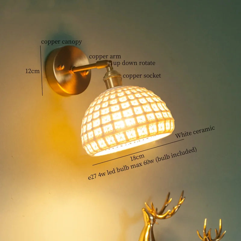 Afralia™ Nordic Modern LED Wall Lamps Copper Arm Ceramic for Home Decor
