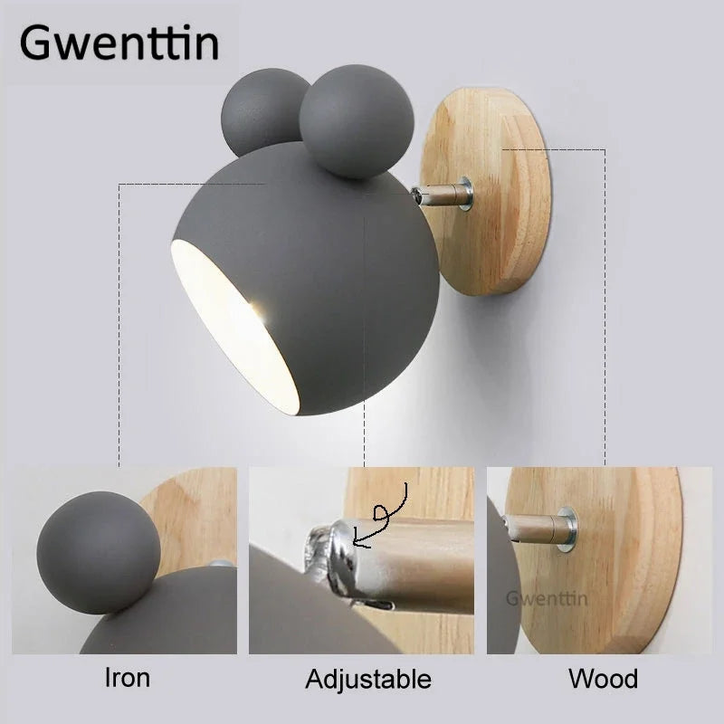 Afralia™ Cartoon Mouse Wall Lamp | Nordic LED Sconce for Kids' Room & Bedroom