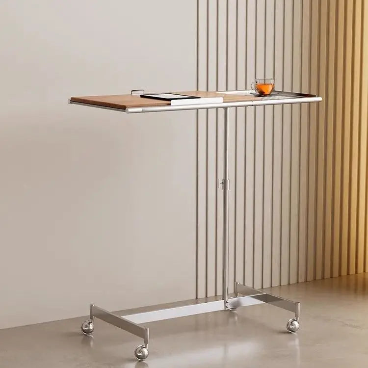 Afralia™ Steel Lifting Table & Solid Wood Movable Computer Desk, Modern Office Furniture