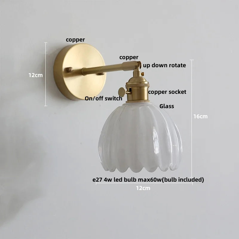 Afralia™ Glass Copper LED Wall Sconce, Modern Kitchen Dining Room Bedside Lamp Wandlamp