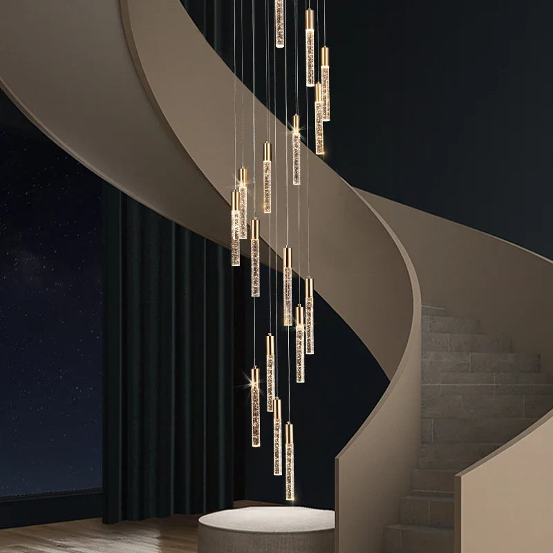 Afralia™ Cylindrical Stair Chandelier: Modern Attic Living Room Lighting