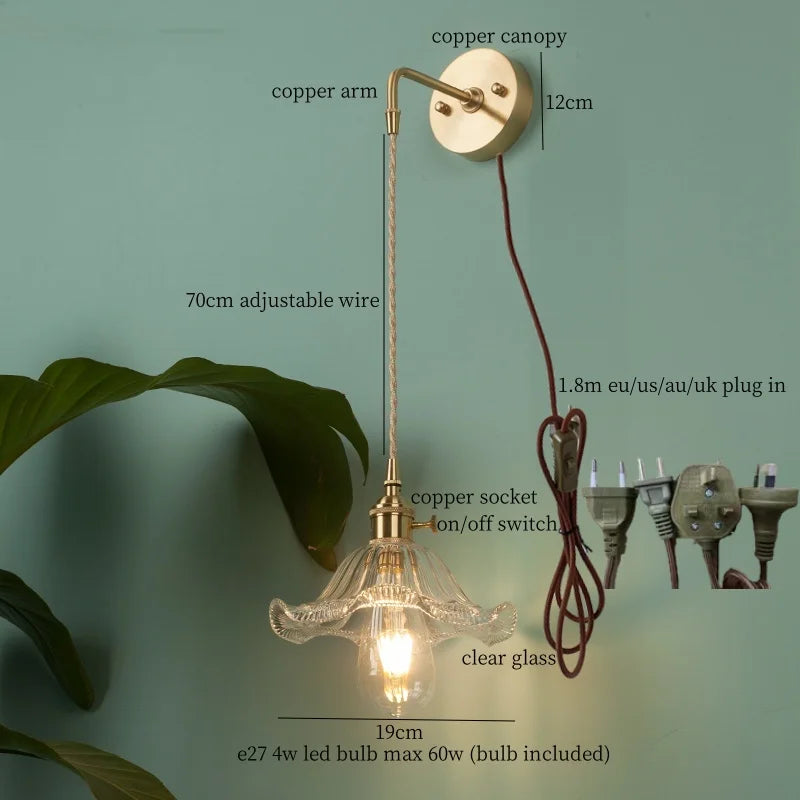 Afralia™ Nordic Glass LED Wall Lamps Copper Arm Wandlamp
