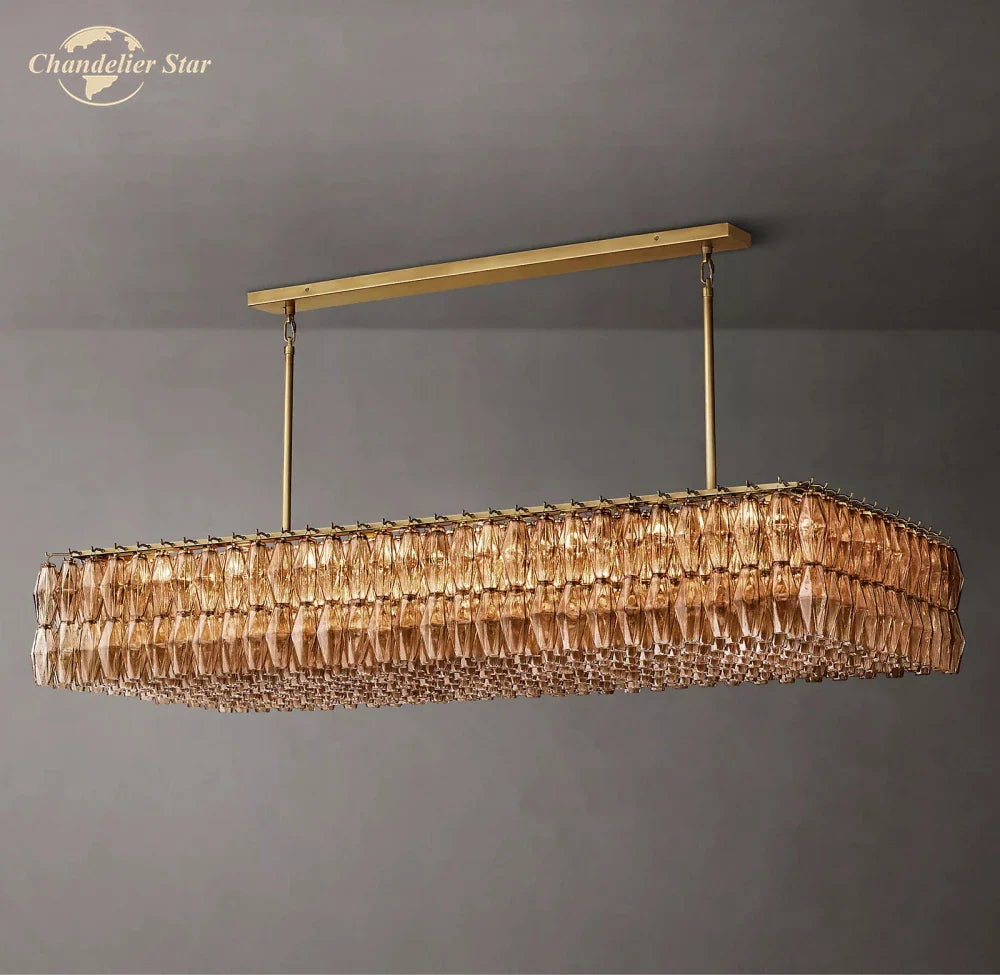 Afralia™ Chiara Smoke Glass Linear Chandelier for Dining & Living Room