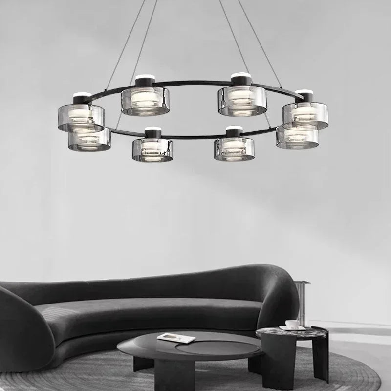 Afralia™ Modern Minimalism Circle Glass Chandelier LED Pendant Lights for Home Decoration