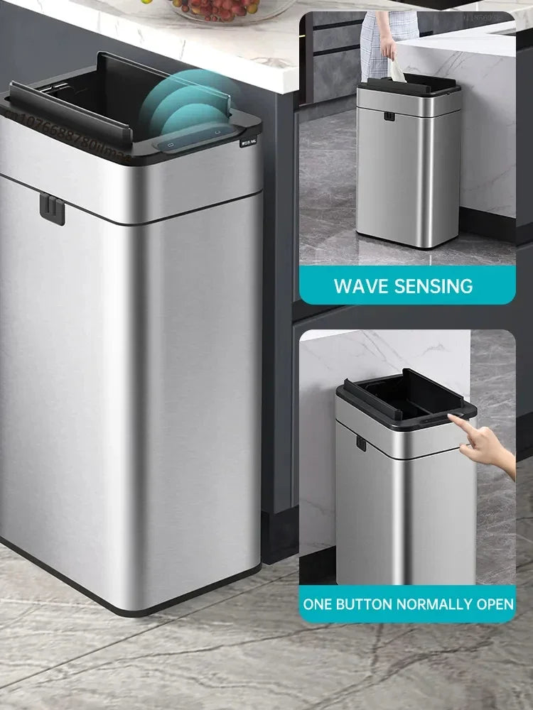 Afralia™ Smart Stainless Steel Sensor Trash Can Automatic Kitchen Bathroom Bin 30L-60L