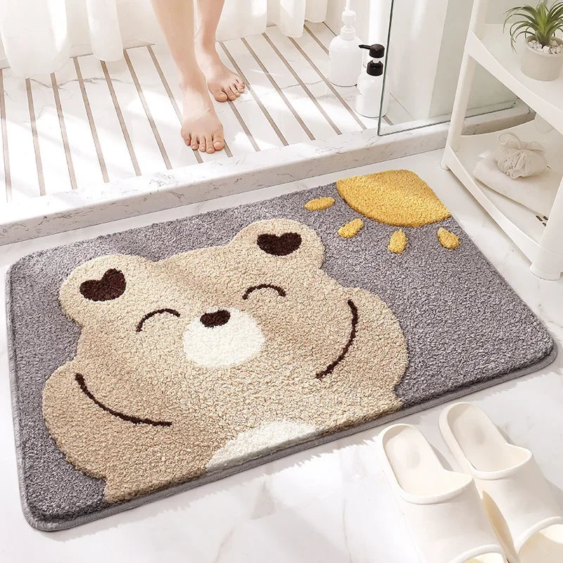 Afralia™ Cartoon Animal Bathroom Carpet - Non-slip Absorbent Soft Bath Rug