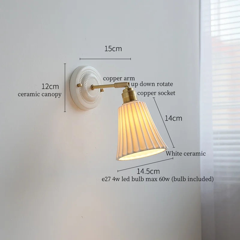 Afralia™ Nordic Ceramic LED Wall Sconce Copper Bedside Lamp for Living Room Bedroom Mirror
