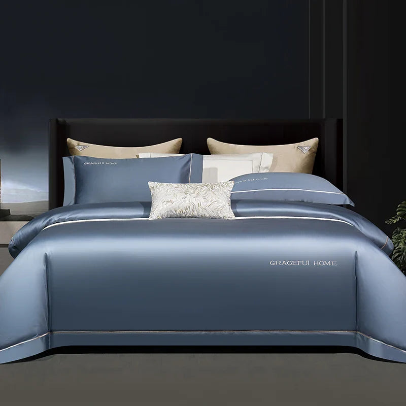 Afralia™ 1000TC Egyptian Cotton Embroidery Bedding Set with Duvet Cover, Sheet, Pillowcase