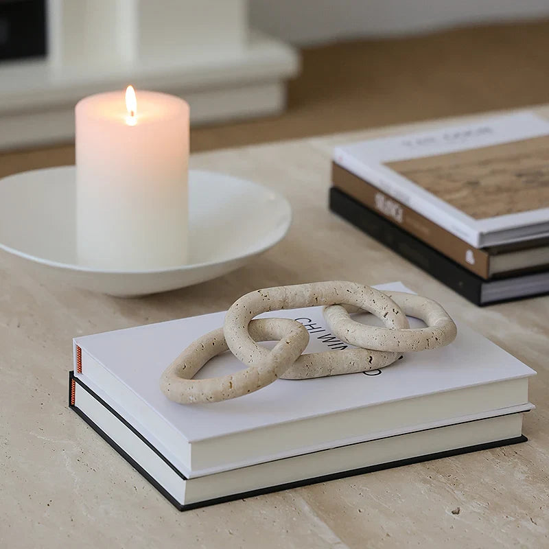 Rustic Travertine Marble Chain Link Decor Objects for Coffee Table and Bookshelf by Afralia™