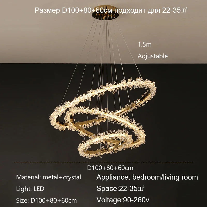 Afralia™ Crystal Ring Pendant Light for Modern Living Room, Dining, Bedroom - French Light Luxury