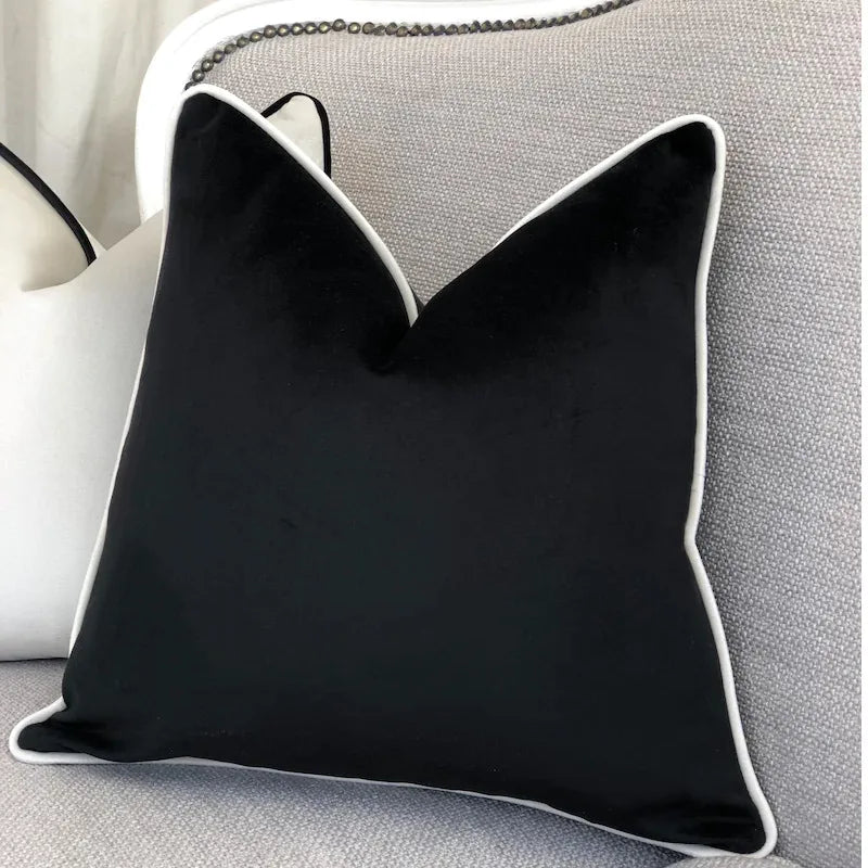 Velvet Cushion Cover Black White Contrast Color Decorative Pillow Case Afralia™