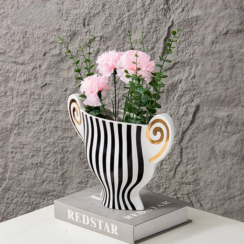 Afralia™ Geometric Fringe Ceramic Vase Vintage Kettle Home Decoration Accessories