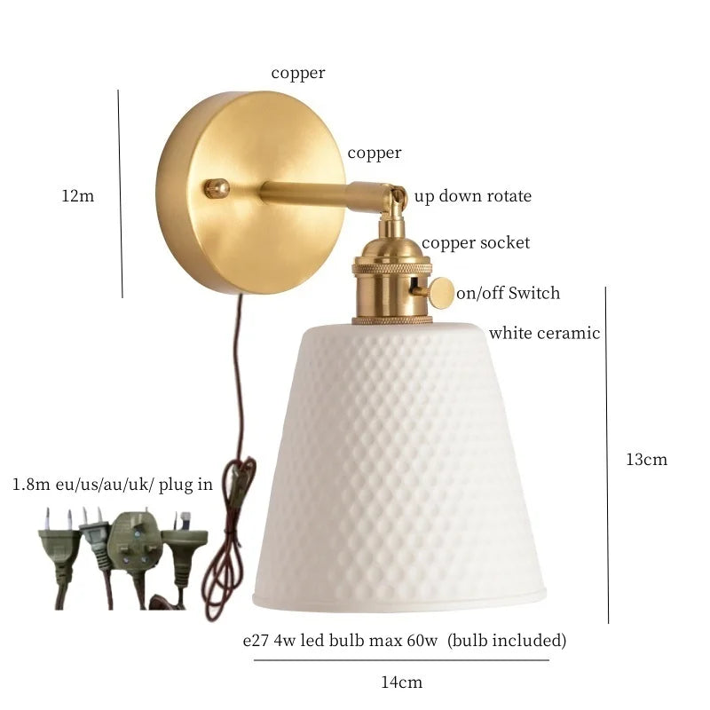 Afralia™ Ceramic LED Wall Sconce Light with Pull Chain Switch