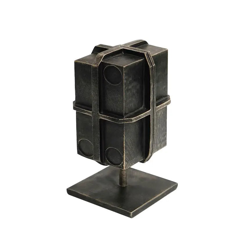 Afralia™ Geometric Block Binding Box Bronzer Sculpture - Home Decor Figurine Craft