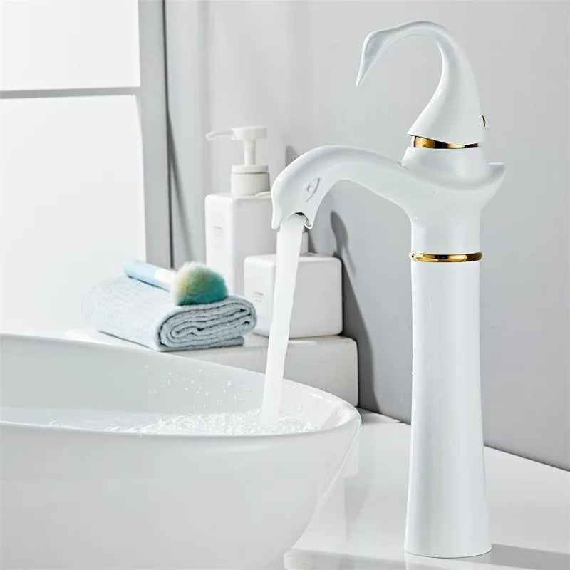 Afralia™ Swan Gold White Tall Basin Faucet: Brass Black Bathroom Mixer Tap