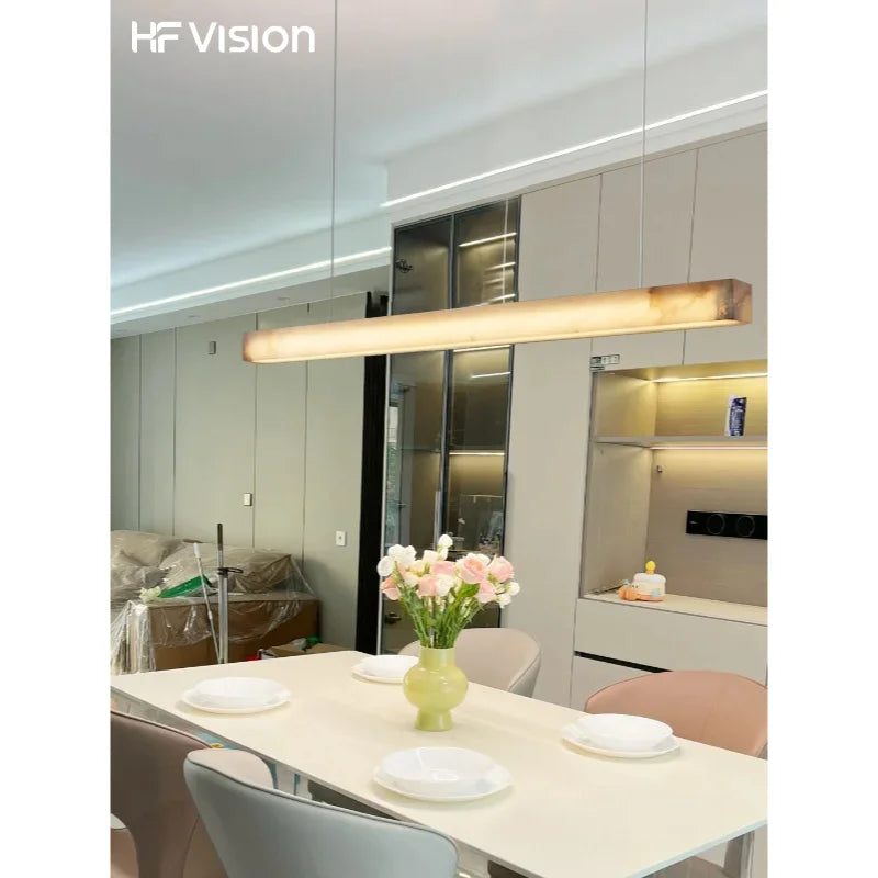 Afralia™ Modern Marble Stone and Copper Chandelier with Alabaster Shade