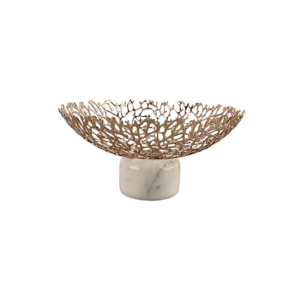 Afralia™ Coral Disc Pedestal | Metal Tray Marble Base Fruit Plate Gold Compote