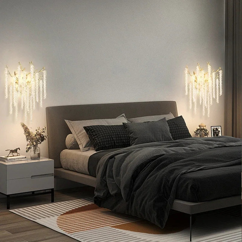 Afralia™ Luxury Gold Crystal Wall Lamp for Living Room Bedroom Stairs - Nordic Branch Design