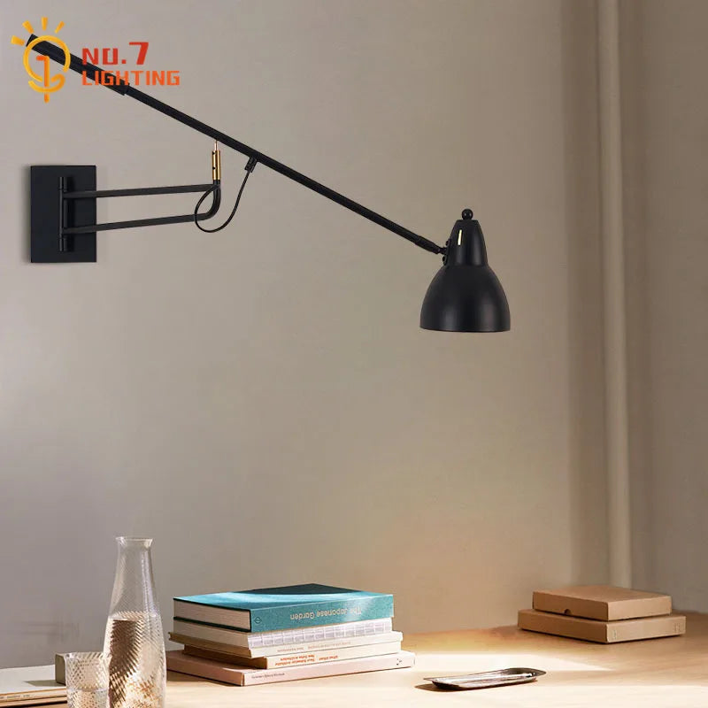 Afralia™ Medieval Industrial Swing Arm LED Wall Lamp for Bedroom Living Room Study