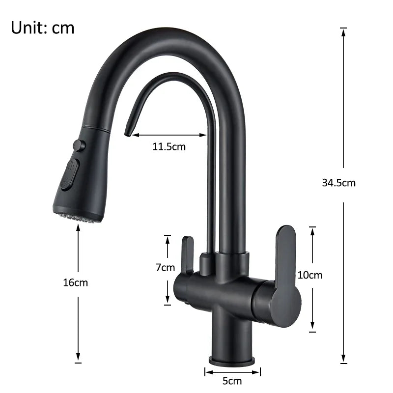 Afralia™ Black Pull Out 3 Way Mixer Kitchen Faucet with Water Filter