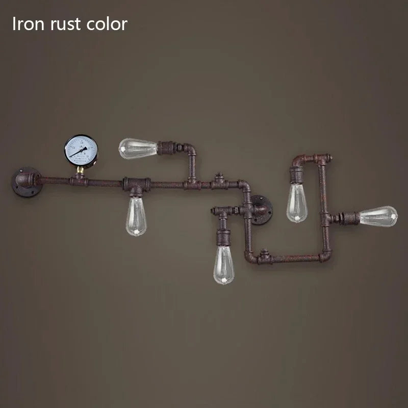 Afralia™ Vintage Loft Industrial LED Wall Lamp Iron Rust Water Pipe Sconce Lights