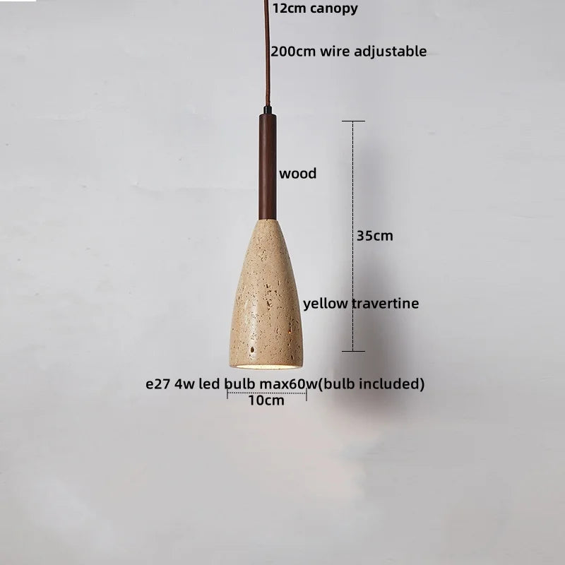 Afralia™ LED Pendant Lamp Yellow Travertine Wood Hanging Light Fixture Luminaire
