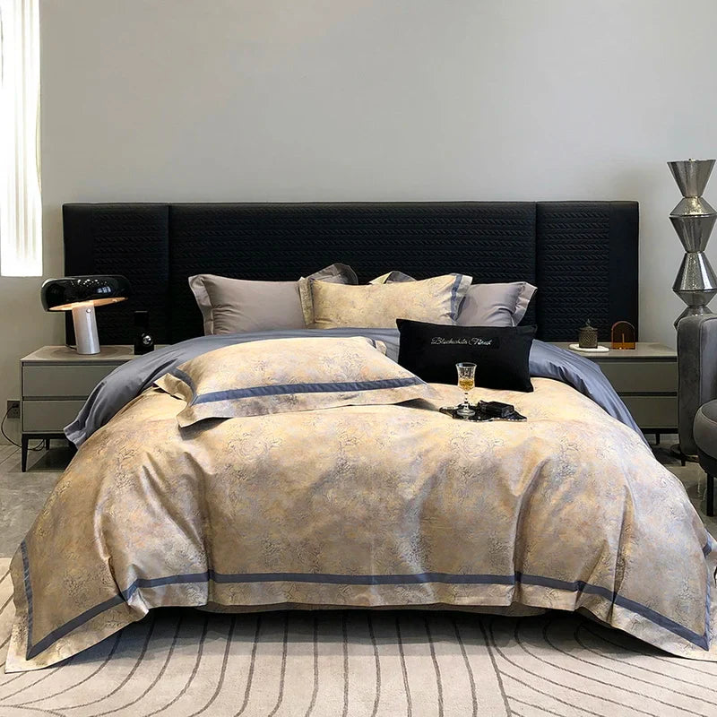 Afralia™ Luxury Flowers 1000TC Egyptian Cotton Bedding Set: 1 Duvet Cover, 1 Sheet, 2 Pillowcases