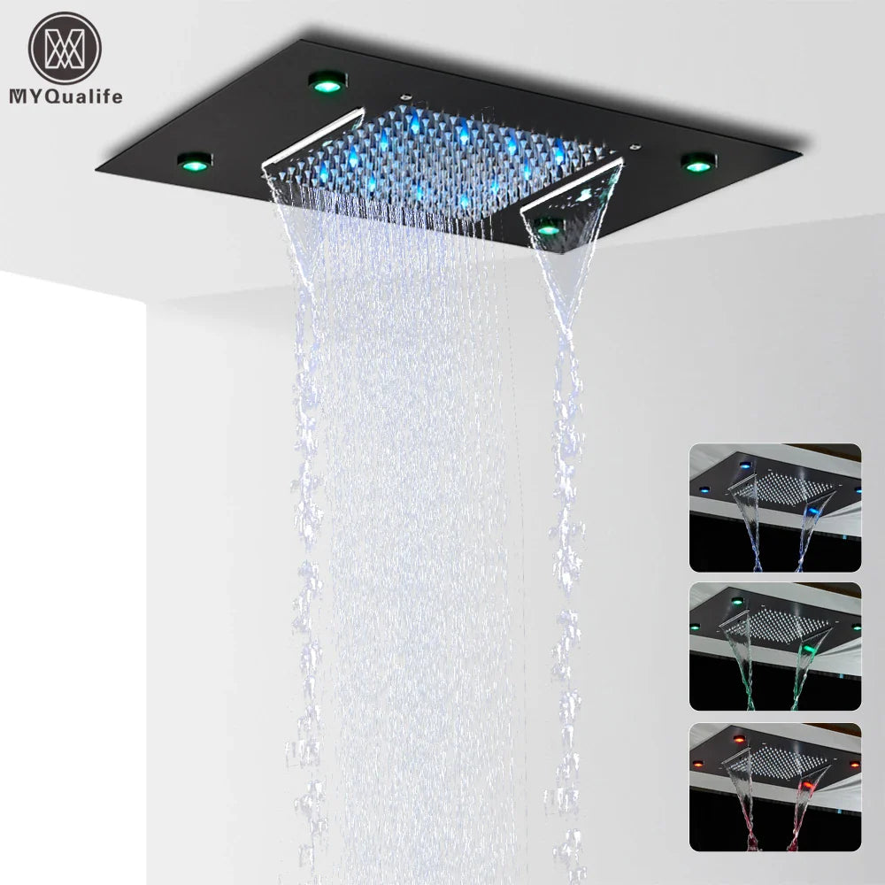 Afralia™ LED Rain Waterfall Shower Head with Remote Control and Color-changing LED - 50*35CM Square