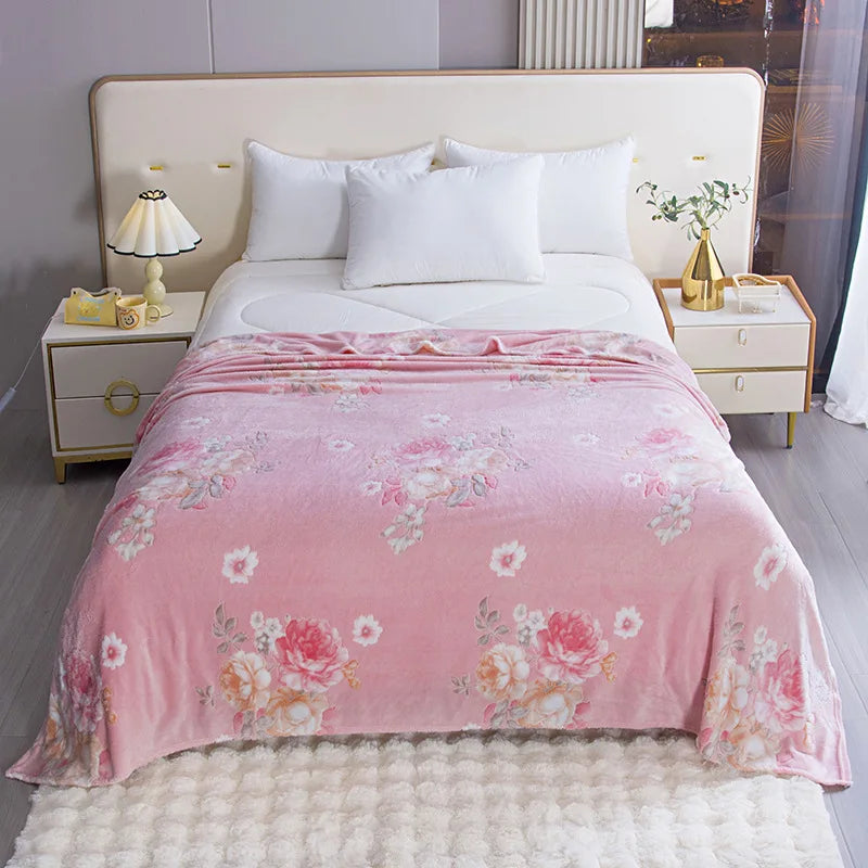 Afralia™ Colorful Flower Patterns Velvet Blanket for Student Bed – Light & Cozy Blanket