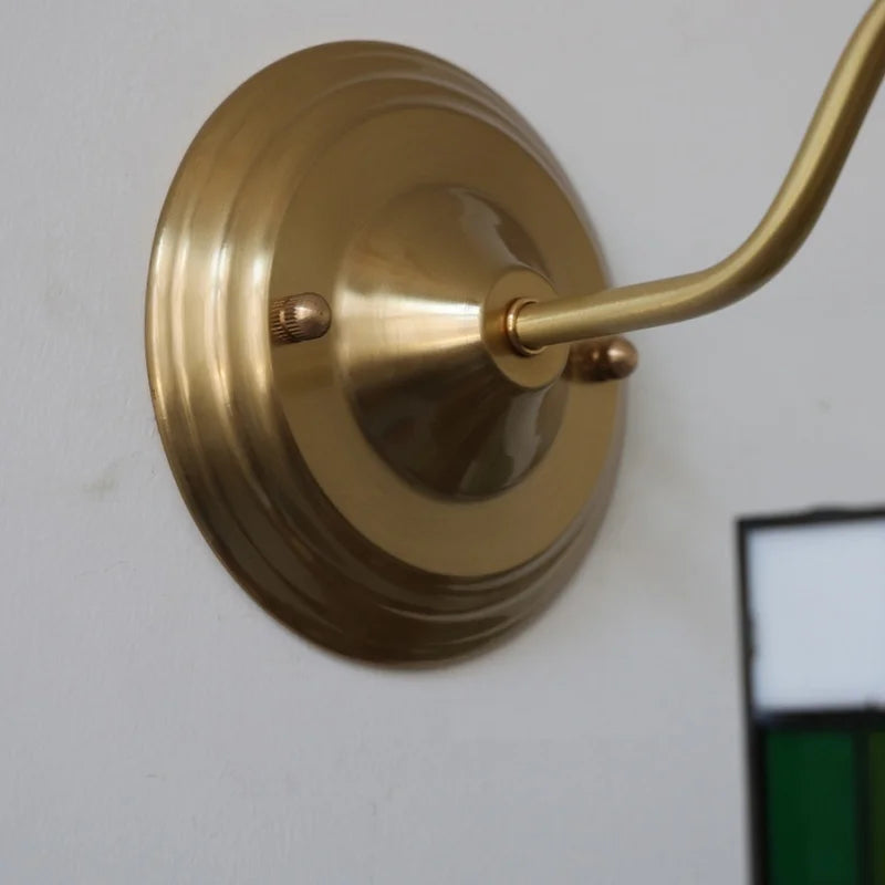 Afralia™ Green Glass LED Wall Sconce Copper Knob Switch Vintage Loft Stair Light