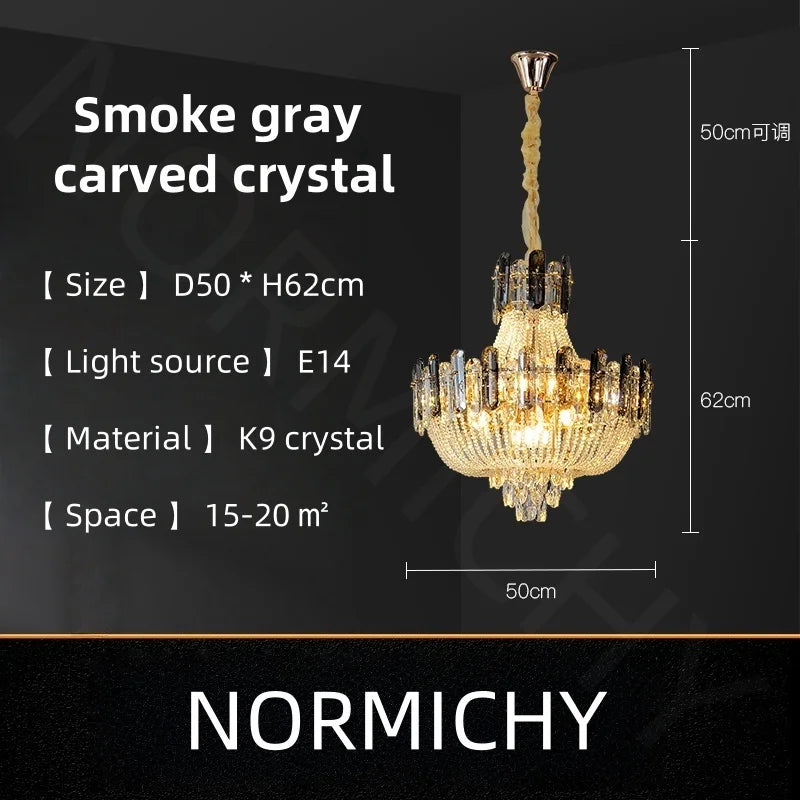 Afralia™ Light Luxury Crystal Ceiling Chandelier in Amber & Smoky Grey, LED Elegant Lustre