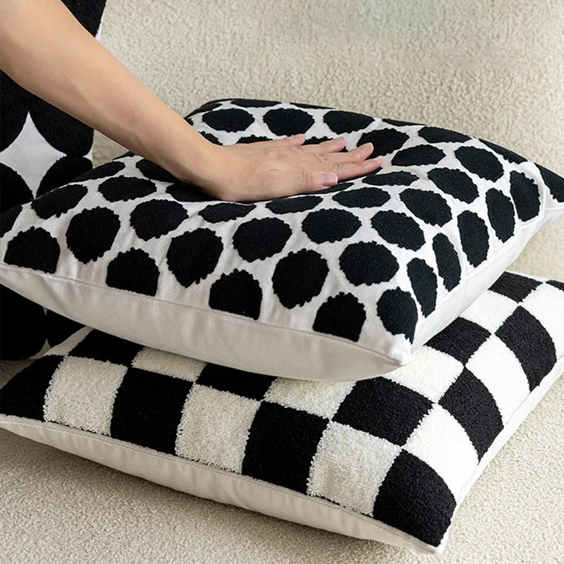 Afralia™ Geometric Plaid Embroidered Cushion Cover Circular Minimalist Home Decor Sofa Pillow