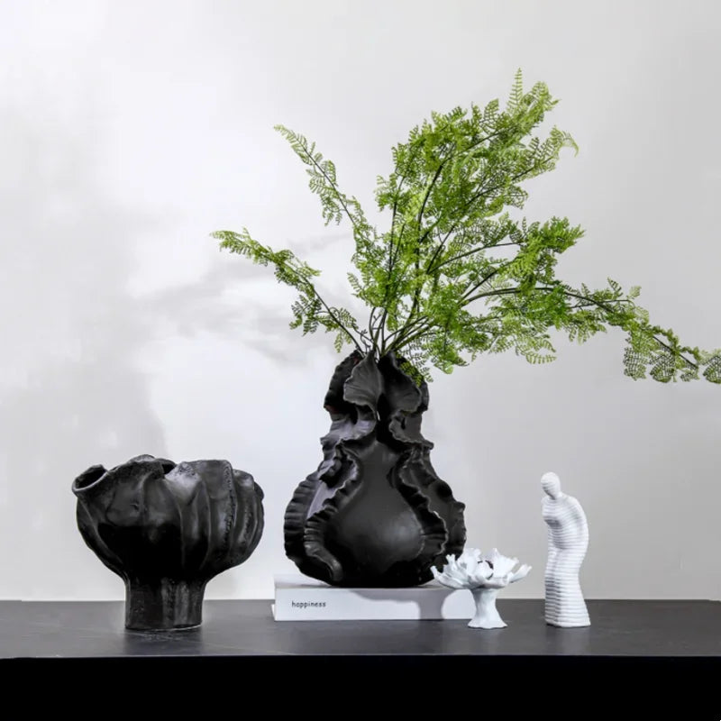 Afralia™ Ceramic Wavy Flower Vase - Home Decoration and Storage Organization