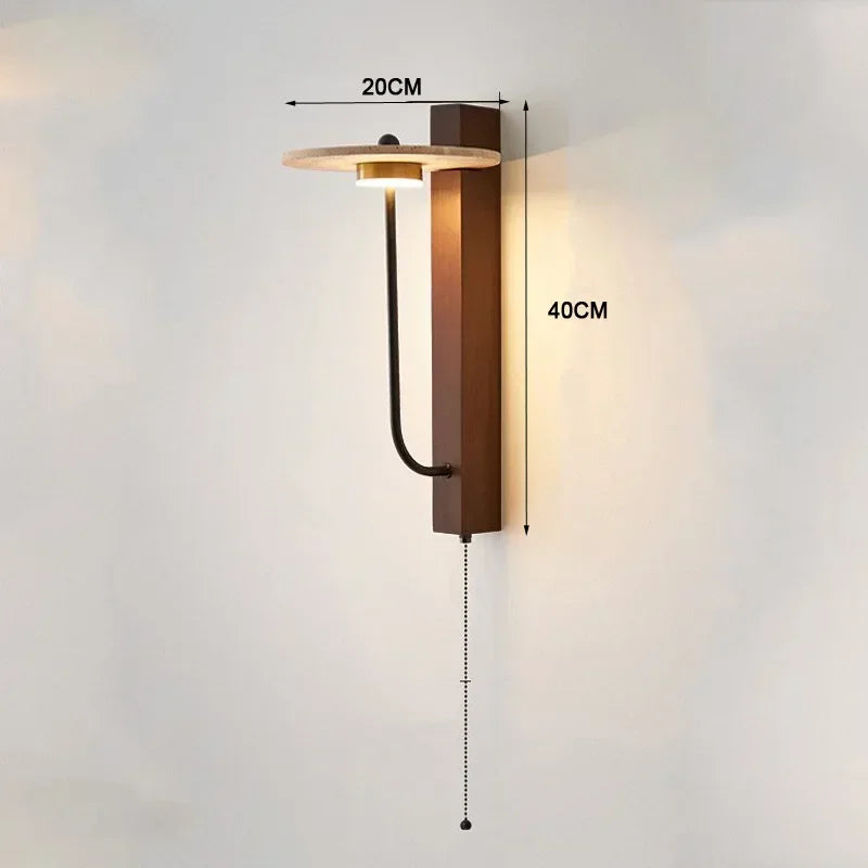 Afralia™ Retro Stone Bedside Wall Lamp in French Yellow Travertine Wood, Bedroom Hotel Wall Light