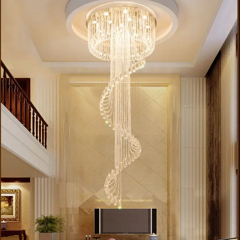 Afralia™ Double Spiral Staircase Crystal Ceiling Chandelier for Modern Loft Decor