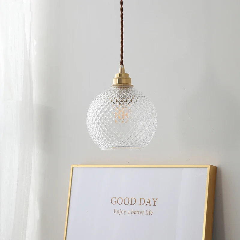 Afralia™ Glass Ball LED Pendant Light: Nordic Modern Copper Socket Hanging Lamp for Home Indoor Lighting.