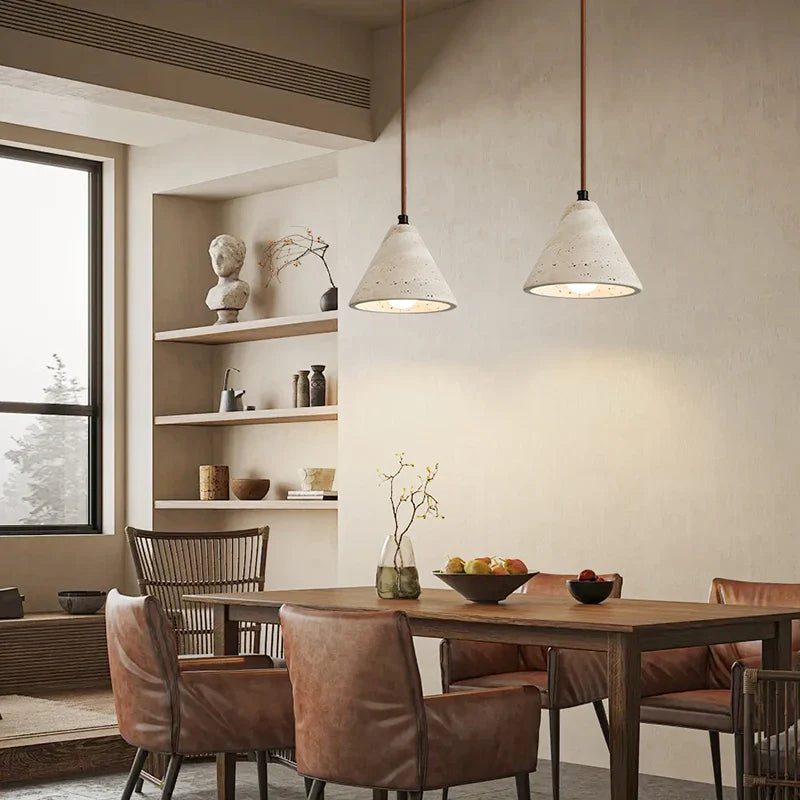 Afralia™ Wabi Sabi Yellow Travertine Conical Stone LED Pendant Lamp for Kitchen House