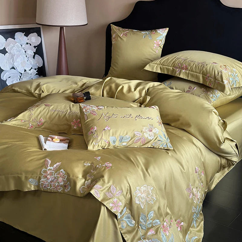 Afralia™ Cotton Flowers Embroidery Bedding Set: Full Queen King Sizes