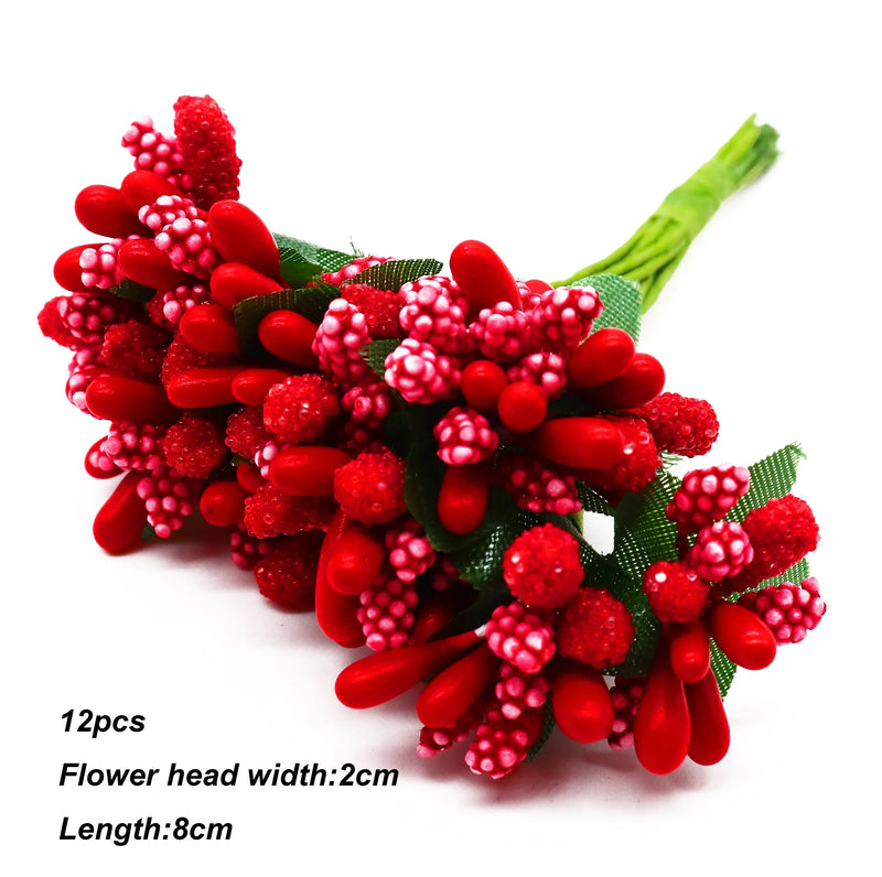 Afralia™ Red Flower Cherry Stamen Berries Bundle for DIY Christmas Wedding Decor