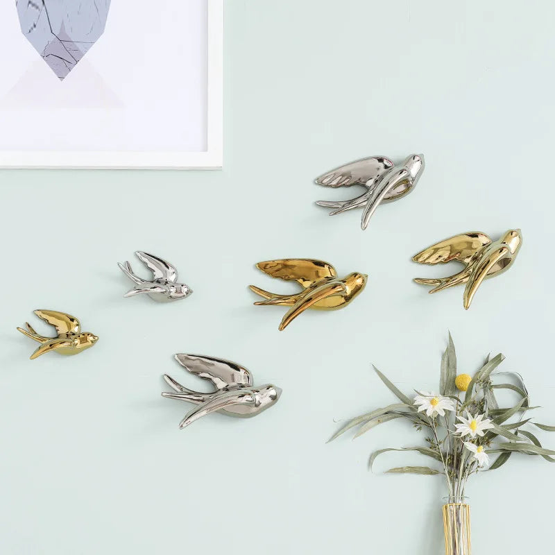 Afralia™ Golden Bird Swallow Sculpture Wall Decor Three-dimensional Handicrafts