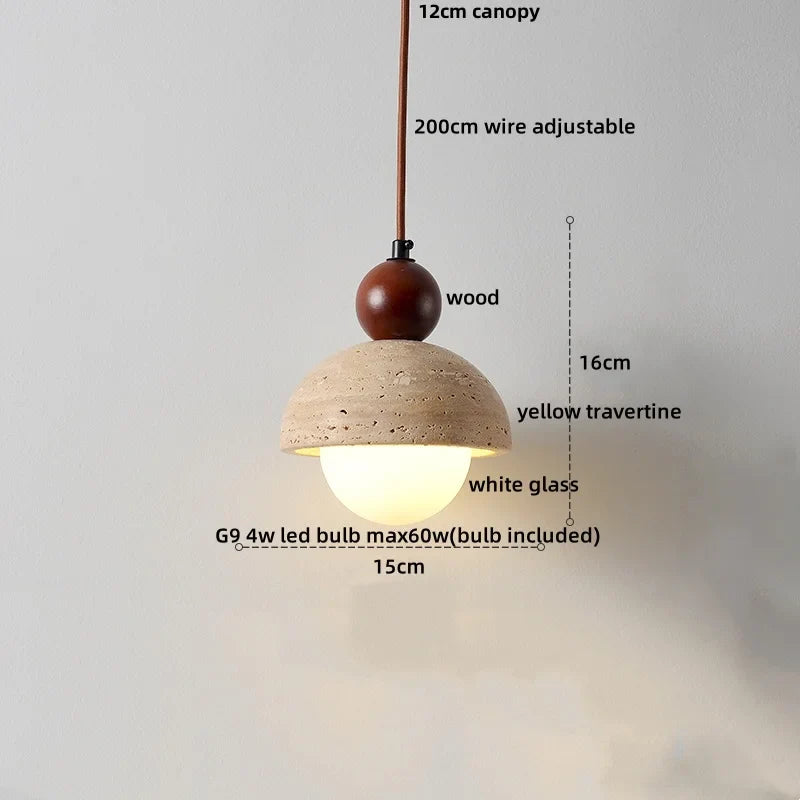 Afralia™ Wabi Sabi LED Pendant Lights Yellow Travertine Stone Hang Lamp
