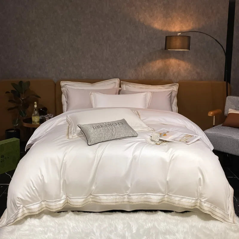 Afralia™ Luxury Embroidery King Size 600TC Egyptian Cotton Bedding Set